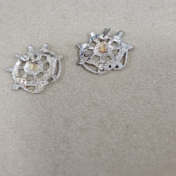 Vintage "MJ" Marie Jennifer Nautical Ship Wheel Rope Brooch Pendant Earrings - Picture 4 of 12